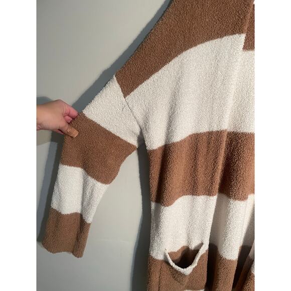 Thread‎ & Supply Tan and Cream Striped Teddy Longline Cardigan Size Large - Picture 4 of 12